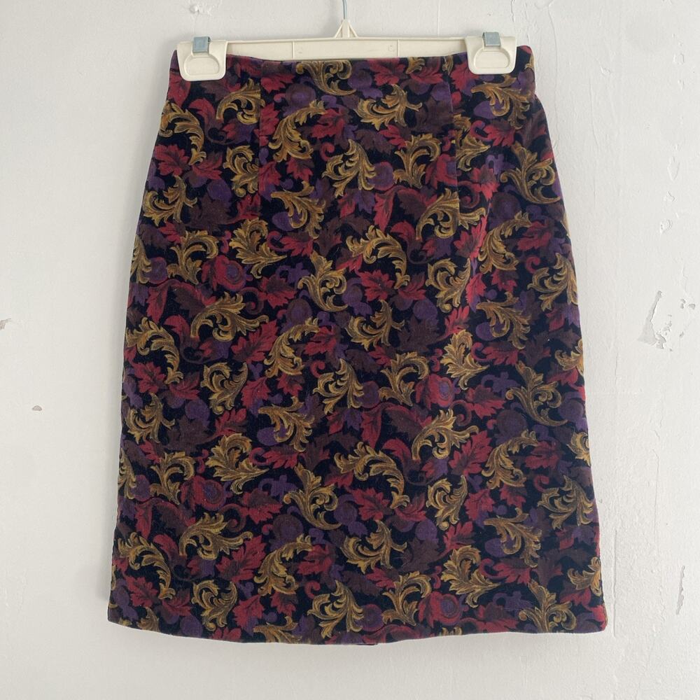VTG Talbots Skirt Womens 6 P Floral Velvet Pencil Old Money XS 90s Whimsygoth